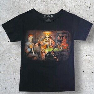 Big Chris Art Black “Cut the Deck” Horror Poker Graphic Tee No Neckline Sz Small